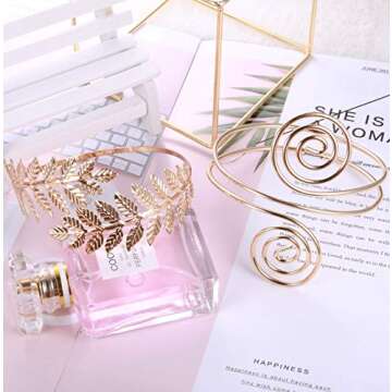 Finrezio 4PCS Greek Goddess Headband Arm Cuff Bridal Jewelry Set Roman Laurel Leaf Branch Crown Armlet Upper Arm Band Bracelet Adjustable
