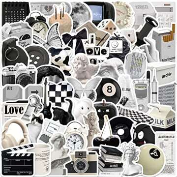 Aesthetic Stickers Black and White Stickers Pack 60PCS, Y2K Aesthetic Stickers for Laptop Decals Eik...