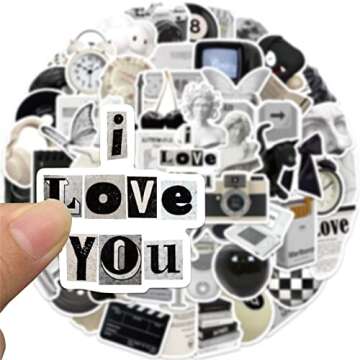 Aesthetic Stickers Black and White Stickers Pack 60PCS, Y2K Aesthetic Stickers for Laptop Decals Eikecy Vinyl Waterproof Retro Vintage Stickers for Adults Teens
