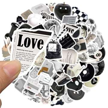 Aesthetic Stickers Black and White Stickers Pack 60PCS, Y2K Aesthetic Stickers for Laptop Decals Eikecy Vinyl Waterproof Retro Vintage Stickers for Adults Teens
