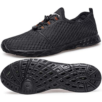 DOUSSPRT Men's Water Shoes Quick Drying Sports Aqua Shoes Dark Allblack Size 11