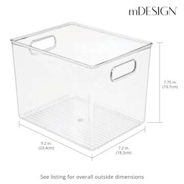 mDesign Plastic Storage Closet Organizer Bin, Container Bin for Entryway, Hallway, Bedroom, Linen, and Coat Closet - Organization for Clothing, Blankets, Toys, and Accessories, Ligne Collection, Clear
