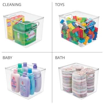 mDesign Plastic Storage Closet Organizer Bin, Container Bin for Entryway, Hallway, Bedroom, Linen, and Coat Closet - Organization for Clothing, Blankets, Toys, and Accessories, Ligne Collection, Clear