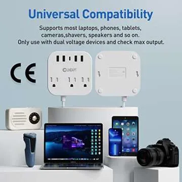 European Plug Adapter, Unidapt US to UK Europe Power Strip for EU/UK/US with USB C and 4 USB Ports, 3 AC Outlets, Wall Mountable, 5ft Extension Cord, for Travel Cruise Ship Home