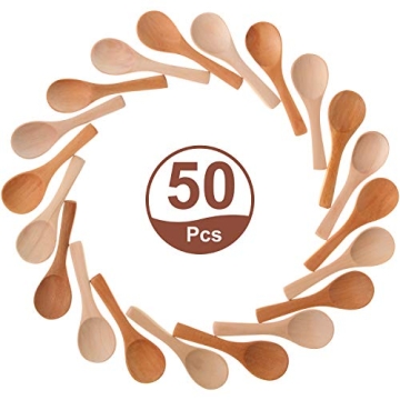 Boao 50 Pcs Wooden Mini Spoons for Cooking and Baking