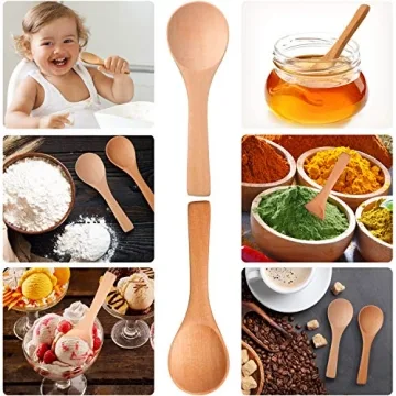 Boao 50 Pcs Wooden Mini Spoons for Cooking and Baking