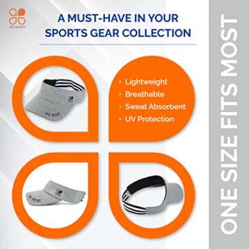 EQ SPORT Sun Visors for Women and Men - Stretchy Elastic Band Golf and Tennis Visors for Women - Gray Sport Visor Hats