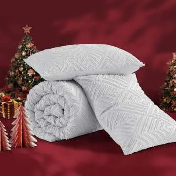 Andency Light Grey King Size Comforter Set, 3 Pieces Boho Bedding Set & Collections, Farmhouse Tufted Fluffy Bedding Comforter Sets for King Bed (1 Comforter 104x90In, 2 Pillowcases)