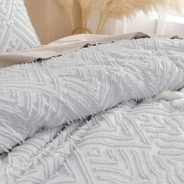 Andency Light Grey King Size Comforter Set, 3 Pieces Boho Bedding Set & Collections, Farmhouse Tufted Fluffy Bedding Comforter Sets for King Bed (1 Comforter 104x90In, 2 Pillowcases)