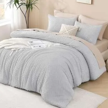 Andency Light Grey King Size Comforter Set, 3 Pieces Boho Bedding Set & Collections, Farmhouse Tufted Fluffy Bedding Comforter Sets for King Bed (1 Comforter 104x90In, 2 Pillowcases)