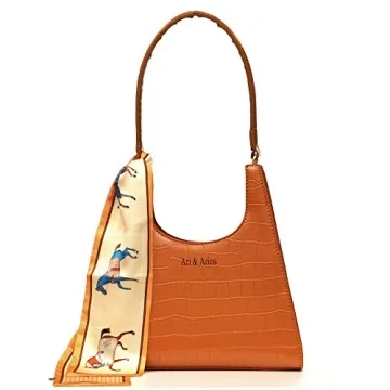 90s Shoulder Bag Hobo Bag Vegan Leather with a short Handle and Silk Scarf, Full Luxury Gift Box Ret...