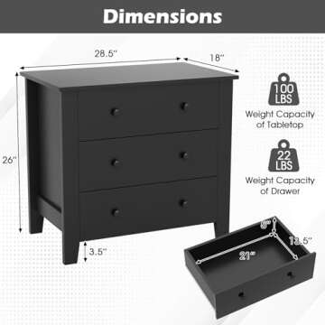 Giantex 3-Drawer Dresser - Versatile Storage Solution