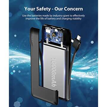 TG90° Portable Charger, 10000mAh Built-in Cable Power Bank