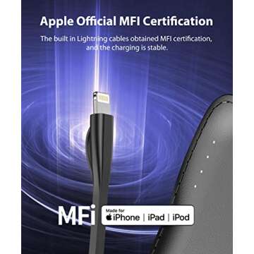 TG90° Portable Charger, 10000mAh Built-in Cable Power Bank