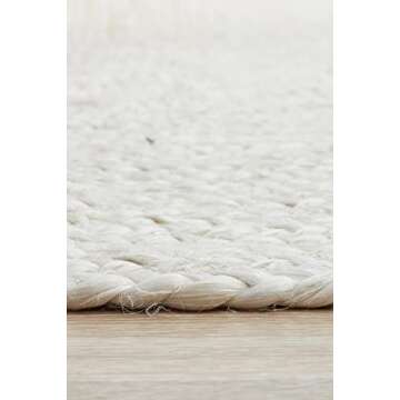The Knitted Co. 100% Jute Area Rug 10 Feet- Braided Design Hand Woven Off-White Natural Fibers Carpet - Home Decor for Living Room Hallways (10' Round, Off-White)