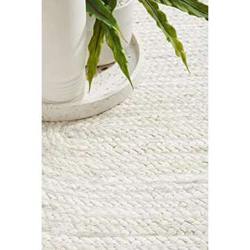The Knitted Co. 100% Jute Area Rug 10 Feet- Braided Design Hand Woven Off-White Natural Fibers Carpet - Home Decor for Living Room Hallways (10' Round, Off-White)