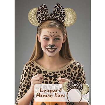 LIHELEI Minnie Ears Mouse Ears Headband with Leopard Bows, Party Decoration Headbands for Halloween ...