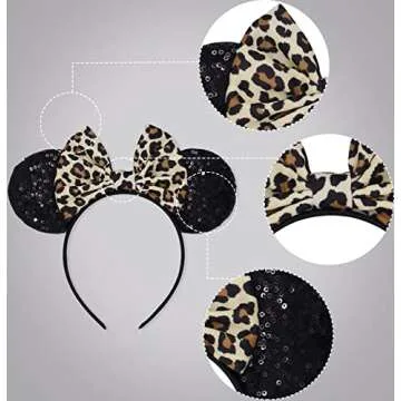 LIHELEI Minnie Ears Mouse Ears Headband with Leopard Bows, Party Decoration Headbands for Halloween Costume, Headwear Hair Accessories for Women Girls-3 PCS A