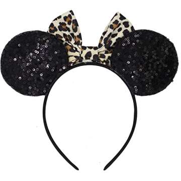 LIHELEI Minnie Ears Mouse Ears Headband with Leopard Bows, Party Decoration Headbands for Halloween Costume, Headwear Hair Accessories for Women Girls-3 PCS A