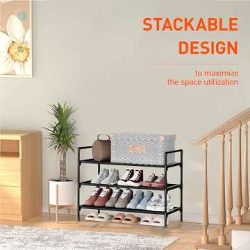 Nbwxcwbs Shoe Rack 3 Tier Shoe Organizer Shoe Storage Shoe Rack for Narrow Hallway Entryway Bedroom Easy Assembly (Black)