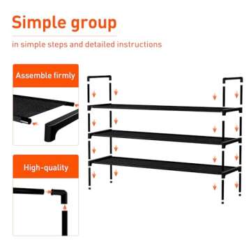 Nbwxcwbs Shoe Rack 3 Tier Shoe Organizer Shoe Storage Shoe Rack for Narrow Hallway Entryway Bedroom Easy Assembly (Black)