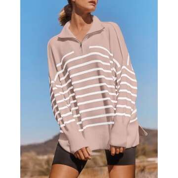ZESICA Women's Striped Half Zipper Sweater for Style