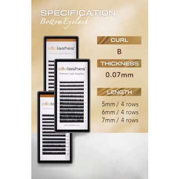 OLLOLASHES Bottom Eyelash Extensions B Curl 0.07mm Mix5-7mm 5mm 6mm 7mm Black Color Bottom Lashes Ex...