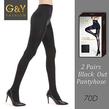 G&Y 2 Pairs Semi Opaque Tights for Women - 70D Microfiber Control Top Pantyhose (XL,Black)