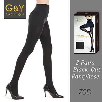 G&Y 2 Pairs Semi Opaque Tights for Women - 70D Microfiber Control Top Pantyhose (XL,Black)
