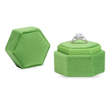 BLUTETE Hexagon Velvet 2 Slots Jewelry Ring Box: Perfect for Proposals and Weddings