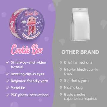 Cookie Box Crochet Kit for Beginners - Learn to Craft Amigurumi Stuffed Animals - Knitting Gift for Kids (13+) and Adults - Beginner-Friendly Yarn - Stitch-by-Stitch Video Tutorial - Jellyfish Jenny