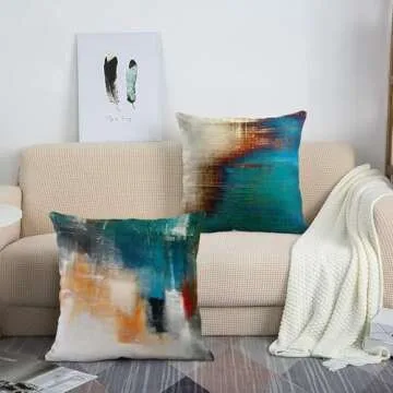 Britimes Throw Pillow Covers 18x18 Inches Home Decor Set of 4 Pillow Cases Decorative for Bed Sofa Cushion Couch Outdoor Turquoise Pillowcases (Teal and Orange)