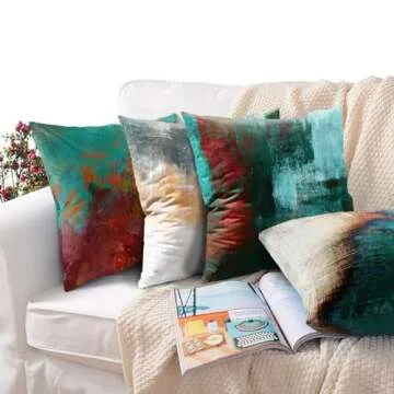 Britimes Throw Pillow Covers 18x18 Inches Home Decor Set of 4 Pillow Cases Decorative for Bed Sofa Cushion Couch Outdoor Turquoise Pillowcases (Teal and Orange)