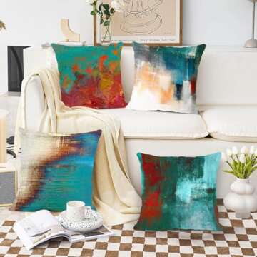 Britimes Throw Pillow Covers 18x18 Inches Home Decor Set of 4 Pillow Cases Decorative for Bed Sofa Cushion Couch Outdoor Turquoise Pillowcases (Teal and Orange)