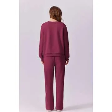 PINSPARK Sweat Suit For Women 2 Piece Set Fall Crewneck Pullover Tops Athletic Straight Leg Loungewear Set Airport Outfits For Women 2024 Hot Pink L