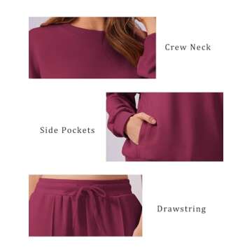 PINSPARK Sweat Suit For Women 2 Piece Set Fall Crewneck Pullover Tops Athletic Straight Leg Loungewear Set Airport Outfits For Women 2024 Hot Pink L