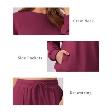 PINSPARK Sweat Suit For Women 2 Piece Set Fall Crewneck Pullover Tops Athletic Straight Leg Loungewear Set Airport Outfits For Women 2024 Hot Pink L