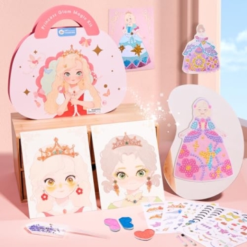 4 in 1 Princess Art Craft Kits, Foil Art & Diamond Painting, Makeup DIY Activity, Dress Up Sticker B...
