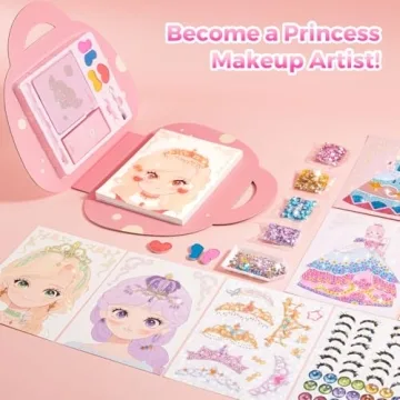 4 in 1 Princess Art Craft Kits, Foil Art & Diamond Painting, Makeup DIY Activity, Dress Up Sticker Books,Travel Toys, Ideal Toys for Girls Ages 6 7 8+ Years Old