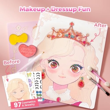 4 in 1 Princess Art Craft Kits, Foil Art & Diamond Painting, Makeup DIY Activity, Dress Up Sticker Books,Travel Toys, Ideal Toys for Girls Ages 6 7 8+ Years Old