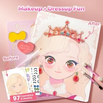 4 in 1 Princess Art Craft Kits, Foil Art & Diamond Painting, Makeup DIY Activity, Dress Up Sticker Books,Travel Toys, Ideal Toys for Girls Ages 6 7 8+ Years Old