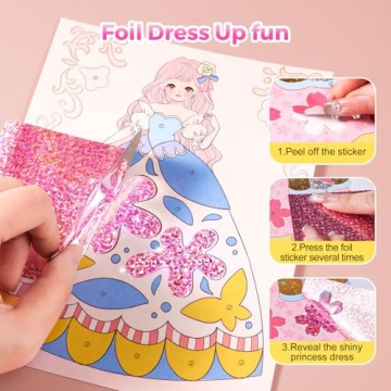 4 in 1 Princess Art Craft Kits, Foil Art & Diamond Painting, Makeup DIY Activity, Dress Up Sticker Books,Travel Toys, Ideal Toys for Girls Ages 6 7 8+ Years Old