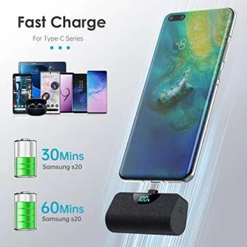[2 Pack]Mini Portable Charger USB-C Power Bank 5200mAh,LCD Display PD Fast Charging Battery Pack Backup Charger Compatible with iPhone 16/16 Plus/16 Pro/16 Pro Max/15 Series,Samsung,Android Phones etc