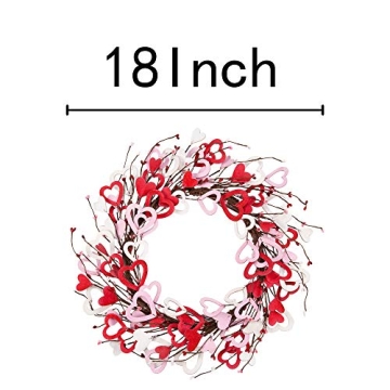 18 Inch Valentine's Day Wreath Wood Heart Shaped Wreath for Wedding Party Anniversary Artificial Door Wreath Gift for Girl Friend Women Mother
