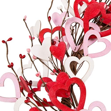18 Inch Valentine's Day Wreath Wood Heart Shaped Wreath for Wedding Party Anniversary Artificial Door Wreath Gift for Girl Friend Women Mother