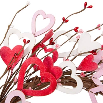 18 Inch Valentine's Day Wreath Wood Heart Shaped Wreath for Wedding Party Anniversary Artificial Door Wreath Gift for Girl Friend Women Mother