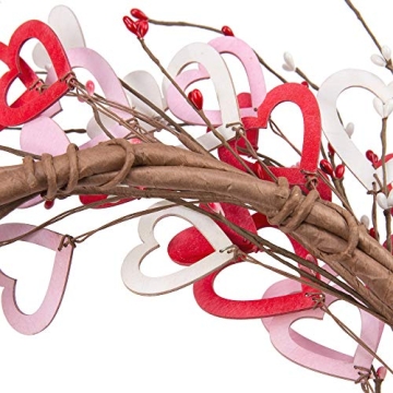 18 Inch Valentine's Day Wreath Wood Heart Shaped Wreath for Wedding Party Anniversary Artificial Door Wreath Gift for Girl Friend Women Mother