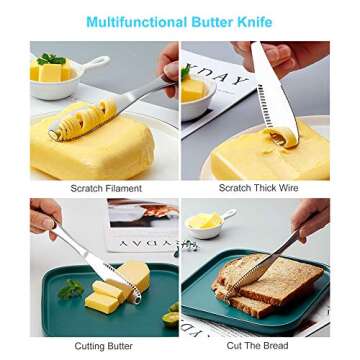 HAHAYOO The Better Butter Spreader Knife, Butter Knife Spreaders, Stainless Steel Butter Knives Curler, Butter Knifes for Cold Butter Slicer with Holes, Butter Grater, 3 in 1 Kitchen Gadgets Serrated