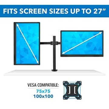 Mount-It! Dual Monitor Mount | Double Monitor Desk Stand | Two Heavy Duty Full Motion Adjustable Arms Fit 2 Computer Screens 17 19 20 21 22 24 27 Inch | VESA 75 100 | C-Clamp and Grommet Base