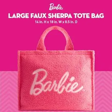 FUL Barbie Large Tote Bag for Women - Chic Faux Sherpa Carryall Shoulder Handbag with Trolley Sleeve...